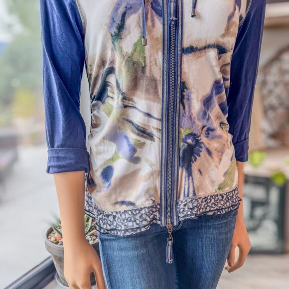 Luisa Cerano, Designer Abstract Tie Dye Zip Up Blouse Jacket, Women's 10 - Picture 6 of 13